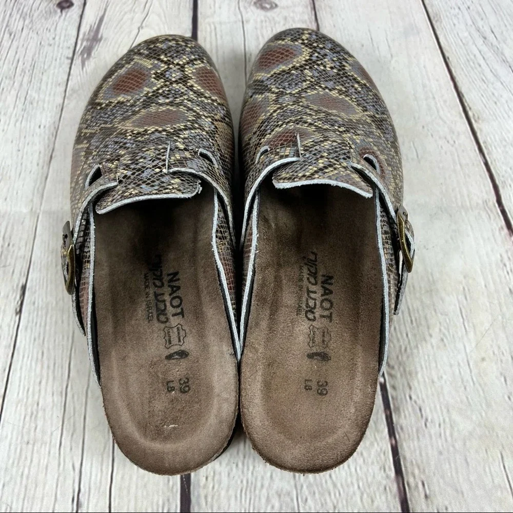 NAOT Elegant Autumn Golden Python Print Leather Slip On Clogs - Picture 15 of 15